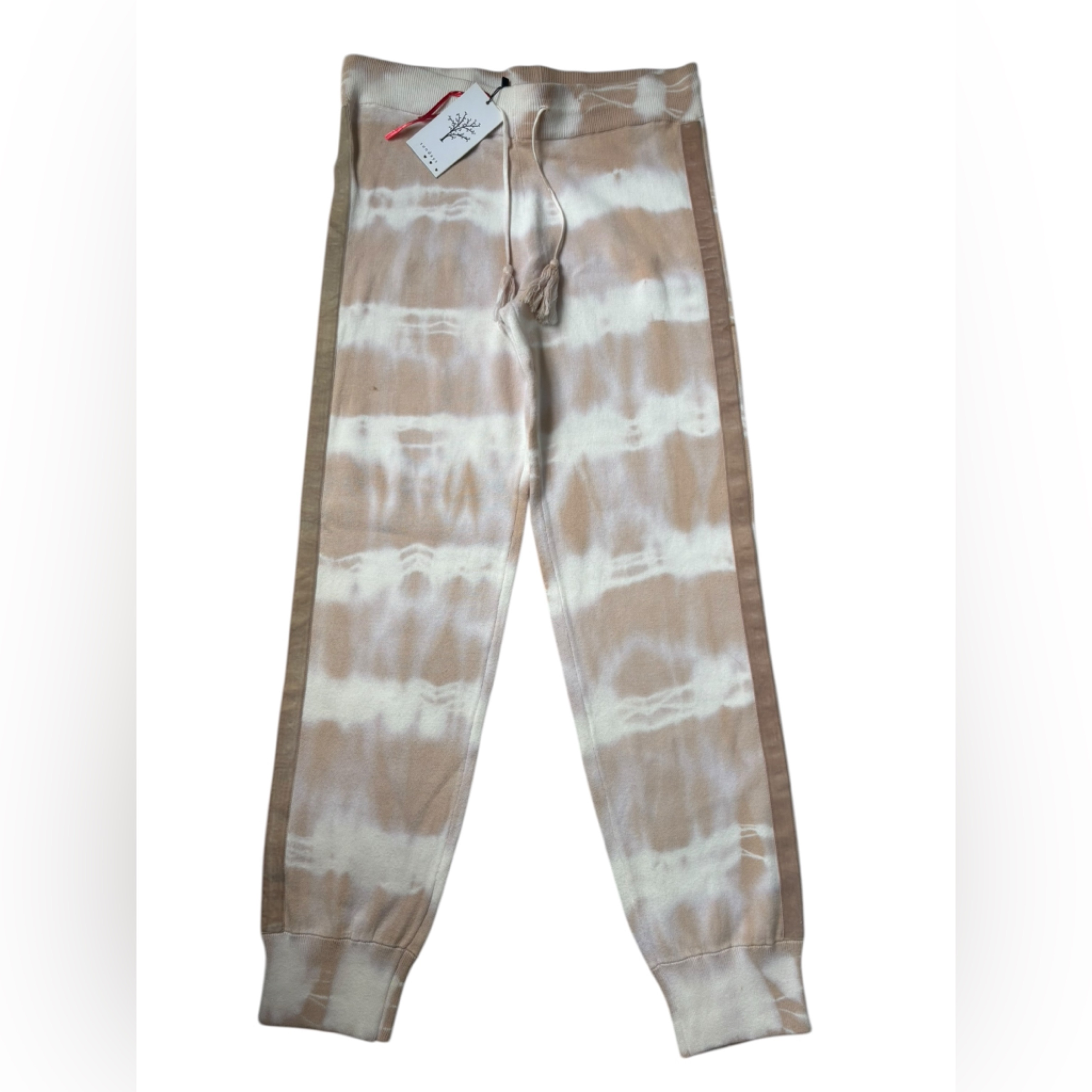 Sundays Vera Tie-Dye Joggers Pearl Wash Nwt Taupe White Tassel Drawstring Pants